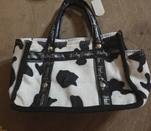 Harley-Davidson Black and White Cow Print Tote - Picture 1 of 2